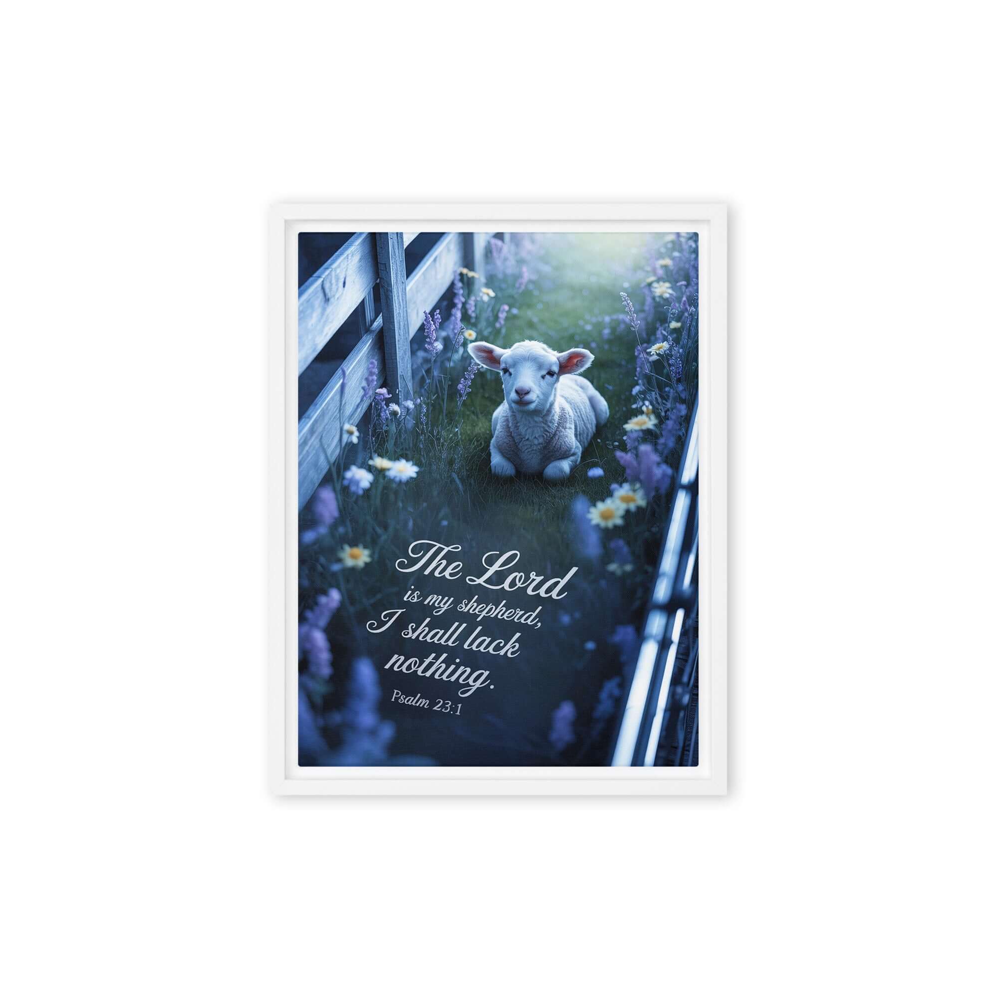 Psalm 23:1 Bible Verse, Shepherd Framed Canvas White 12″×16″