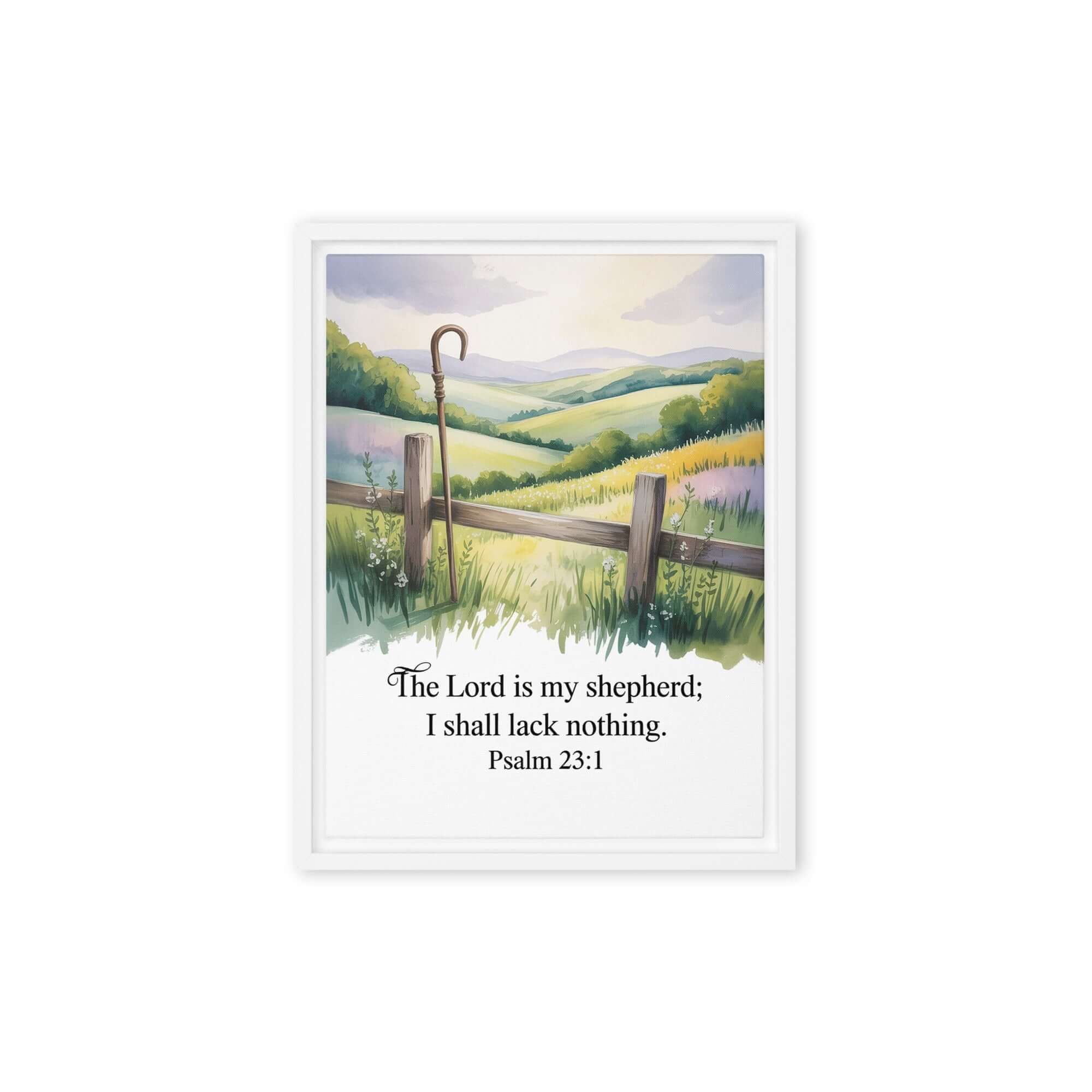 Psalm 23:1 Bible Verse, Lack Framed Canvas White 12″×16″