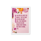John 3:16 Bible Verse, For God So Loved Framed Canvas Print Wall Art White 12″×18″