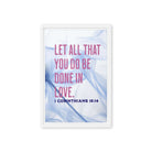 1 Corinthians 16:14 Bible Verse, Do it in Love Framed Canvas Print Wall Art White 12″×18″
