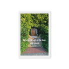Revelation 3:20 Bible Verse, Garden Doorway Framed Canvas Print Wall Art White 12″×18″