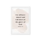 Romans 3:23 Bible Verse, fall short Framed Canvas Print Wall Art White 12″×18″