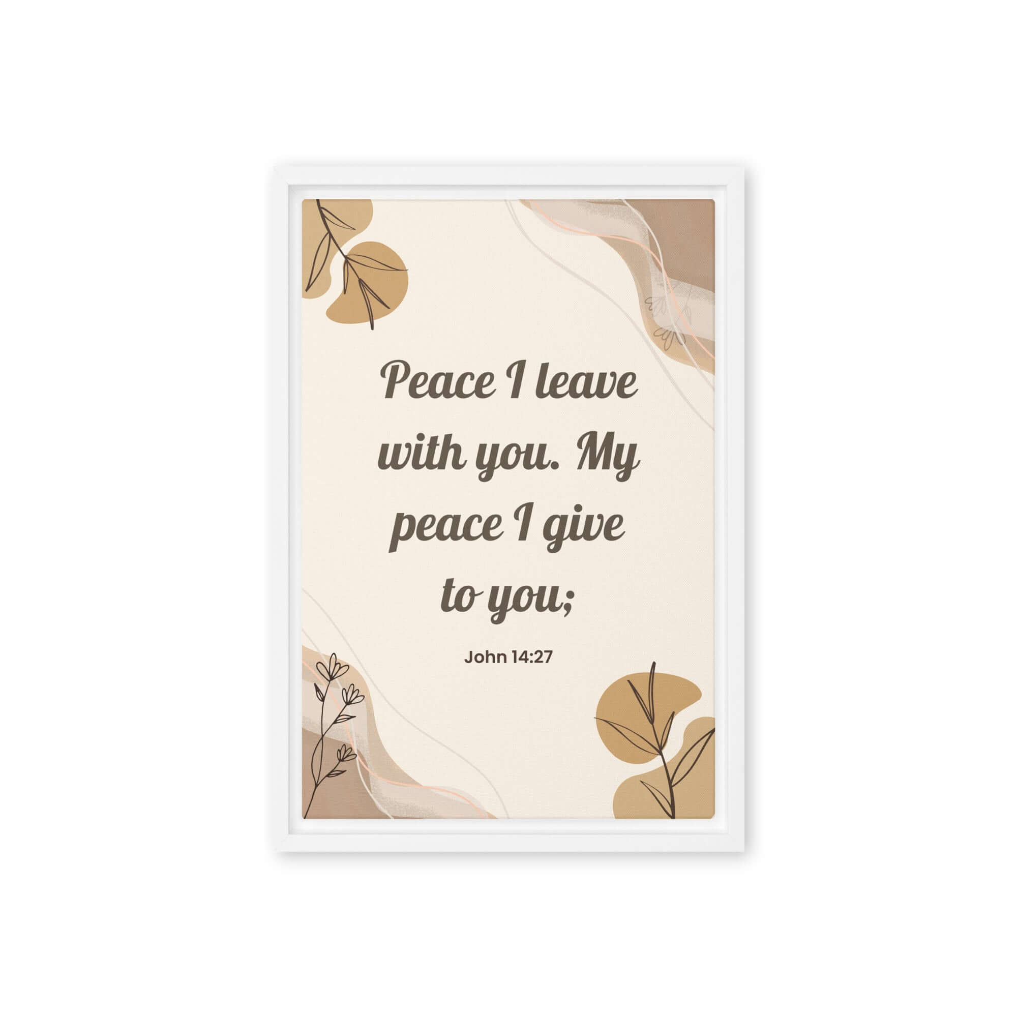 John 14:27 Bible Verse, Peace I Framed Canvas Print Wall Art White 12″×18″