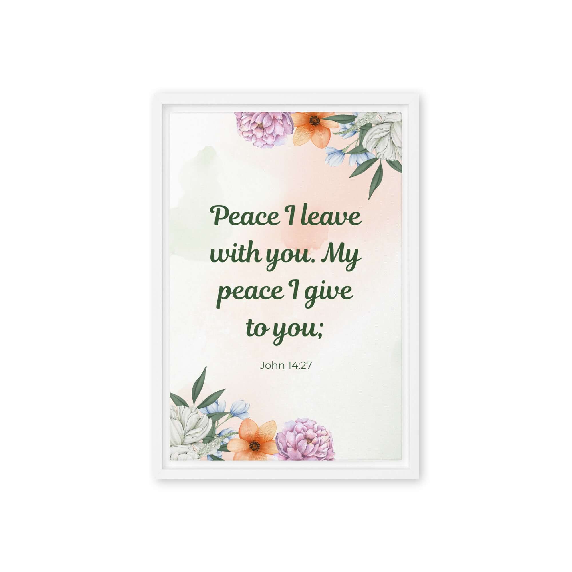John 14:27 Bible Verse, with you Framed Canvas Print Wall Art White 12″×18″