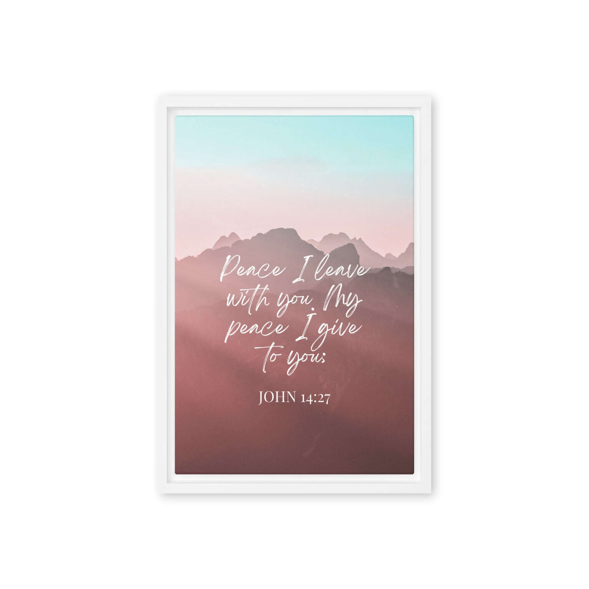 John 14:27 Bible Verse, I give you Framed Canvas Print Wall Art White 12″×18″