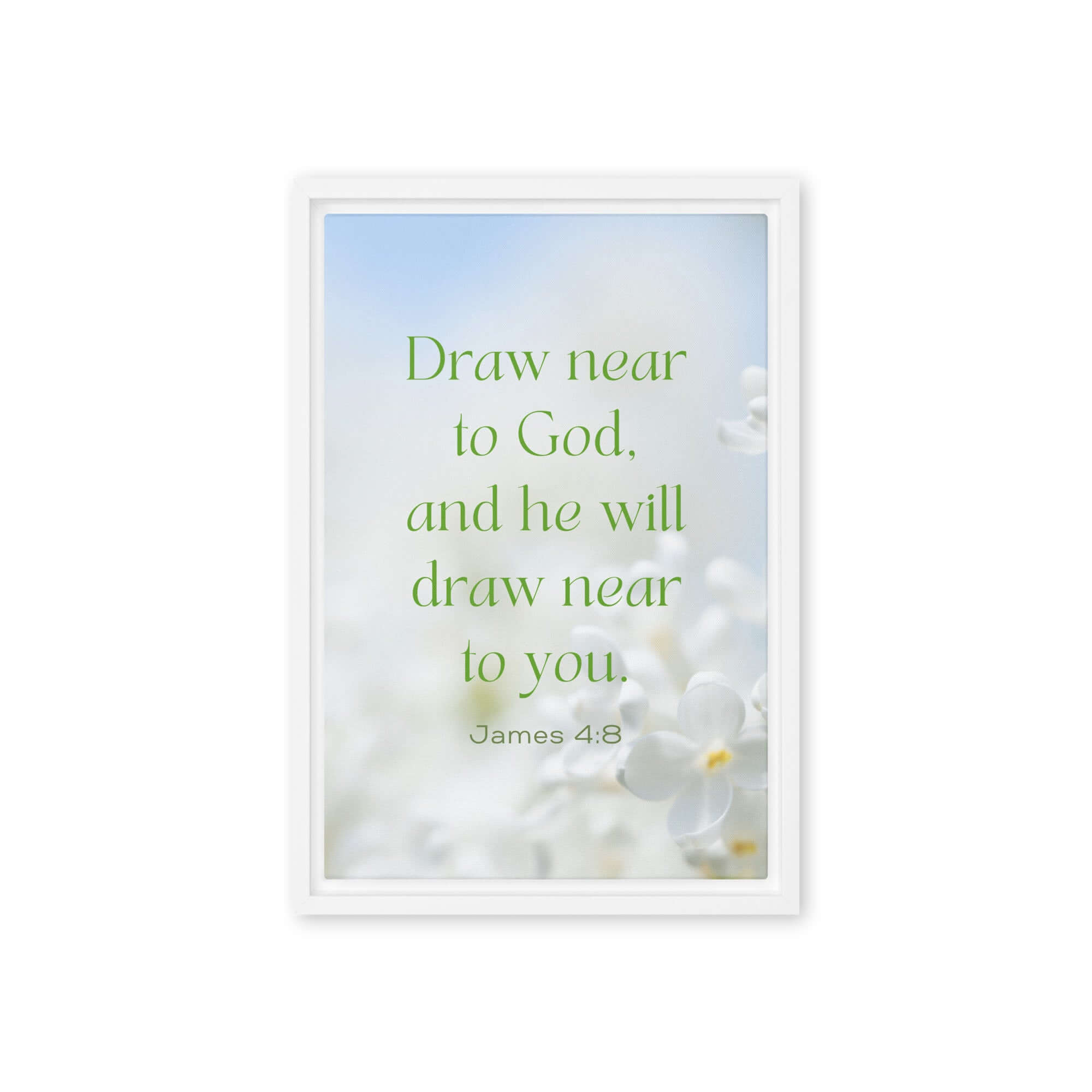 James 4:8 Bible Verse, Draw near Framed Canvas Print Wall Art White 12″×18″