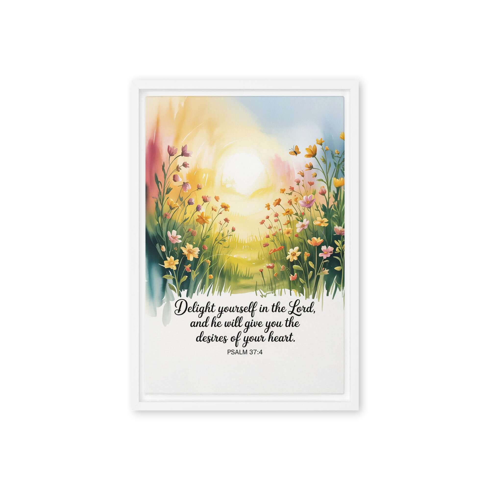 Psalm 37:4 Bible Verse, will give Framed Canvas White 12″×18″