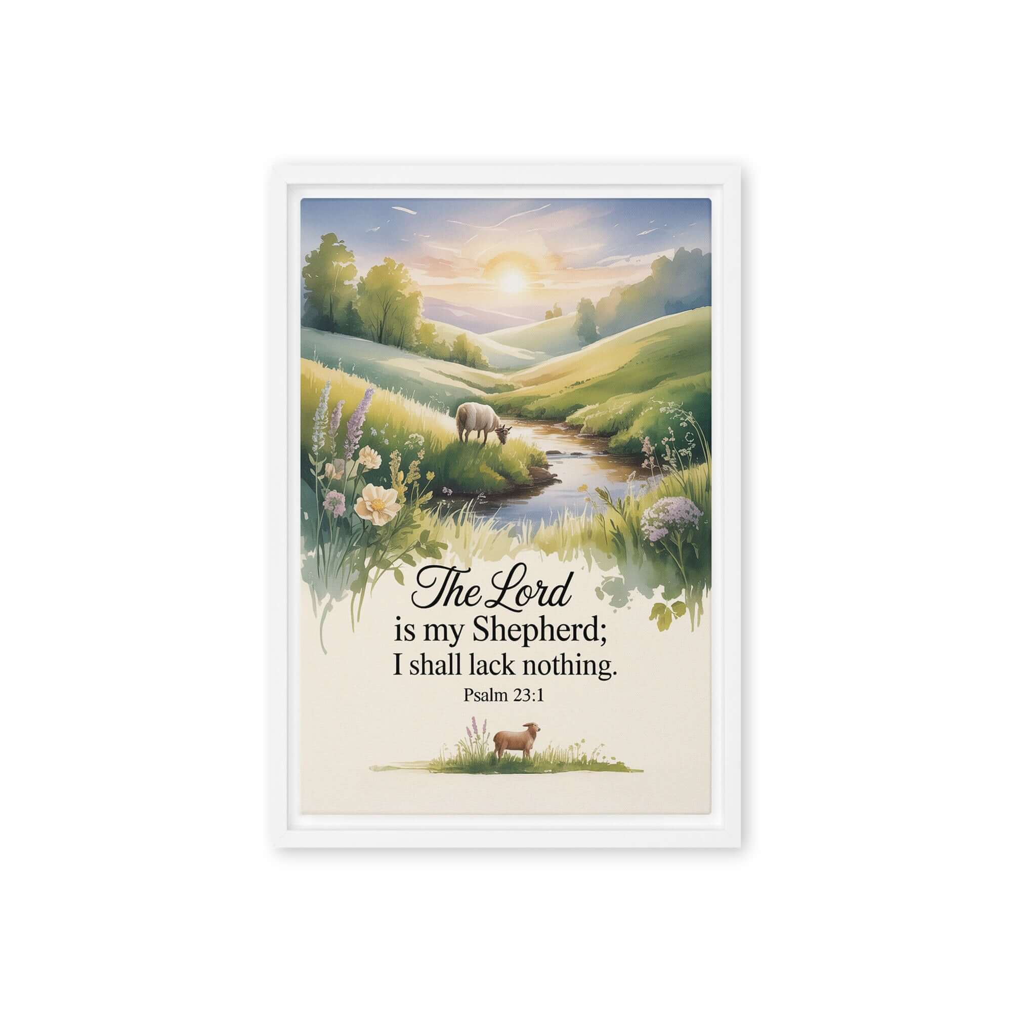 Psalm 23:1 Bible Verse, Lord Framed Canvas White 12″×18″