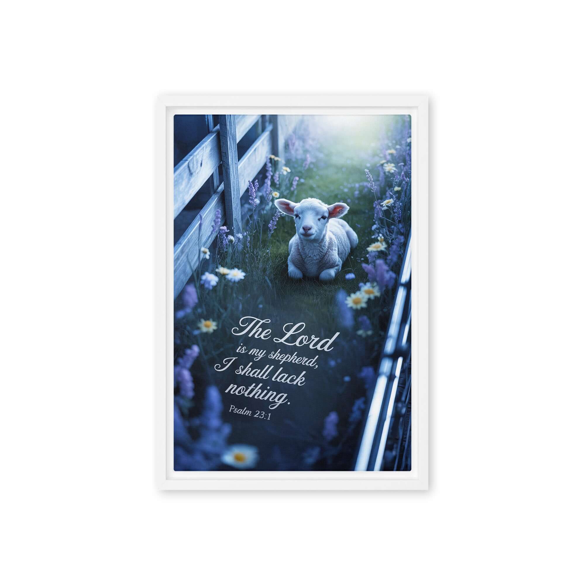 Psalm 23:1 Bible Verse, Shepherd Framed Canvas White 12″×18″