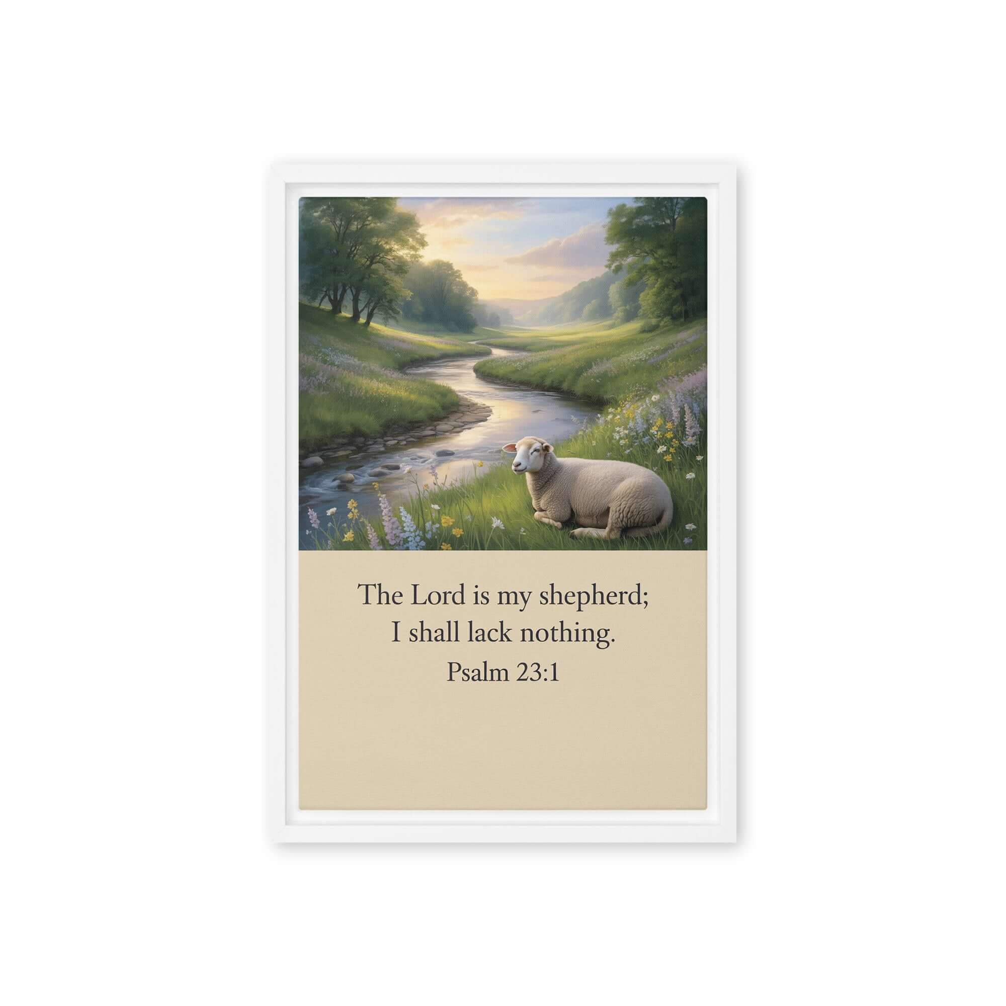 Psalm 23:1 Bible Verse, I shall Framed Canvas White 12″×18″
