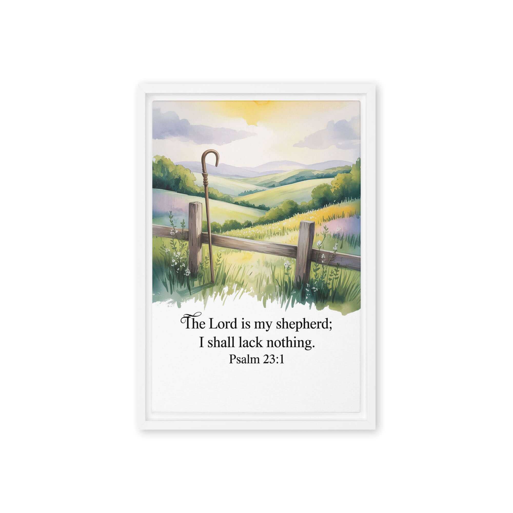 Psalm 23:1 Bible Verse, Lack Framed Canvas White 12″×18″