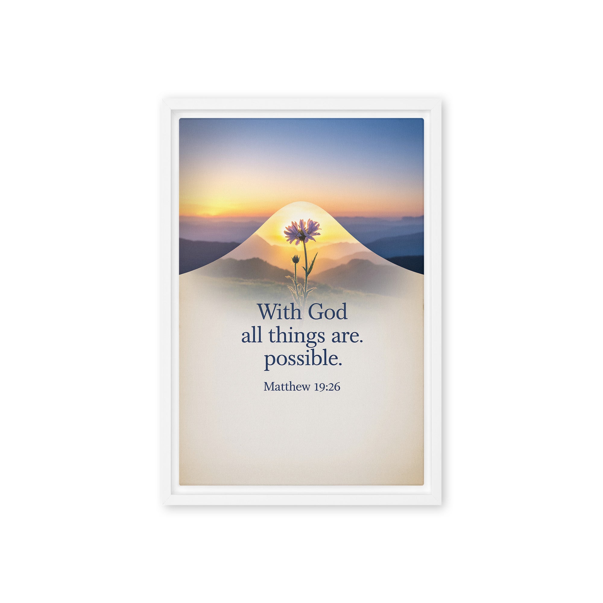 Matthew 19:26 Bible Verse at them Framed Canvas White 12″×18″