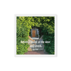 Revelation 3:20 Bible Verse, Garden Doorway Framed Canvas Print Wall Art White 16″×16″