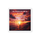 Psalm 107:1 Bible Verse, Give Thanks to the Lord Framed Canvas Print Wall Art White 16″×16″