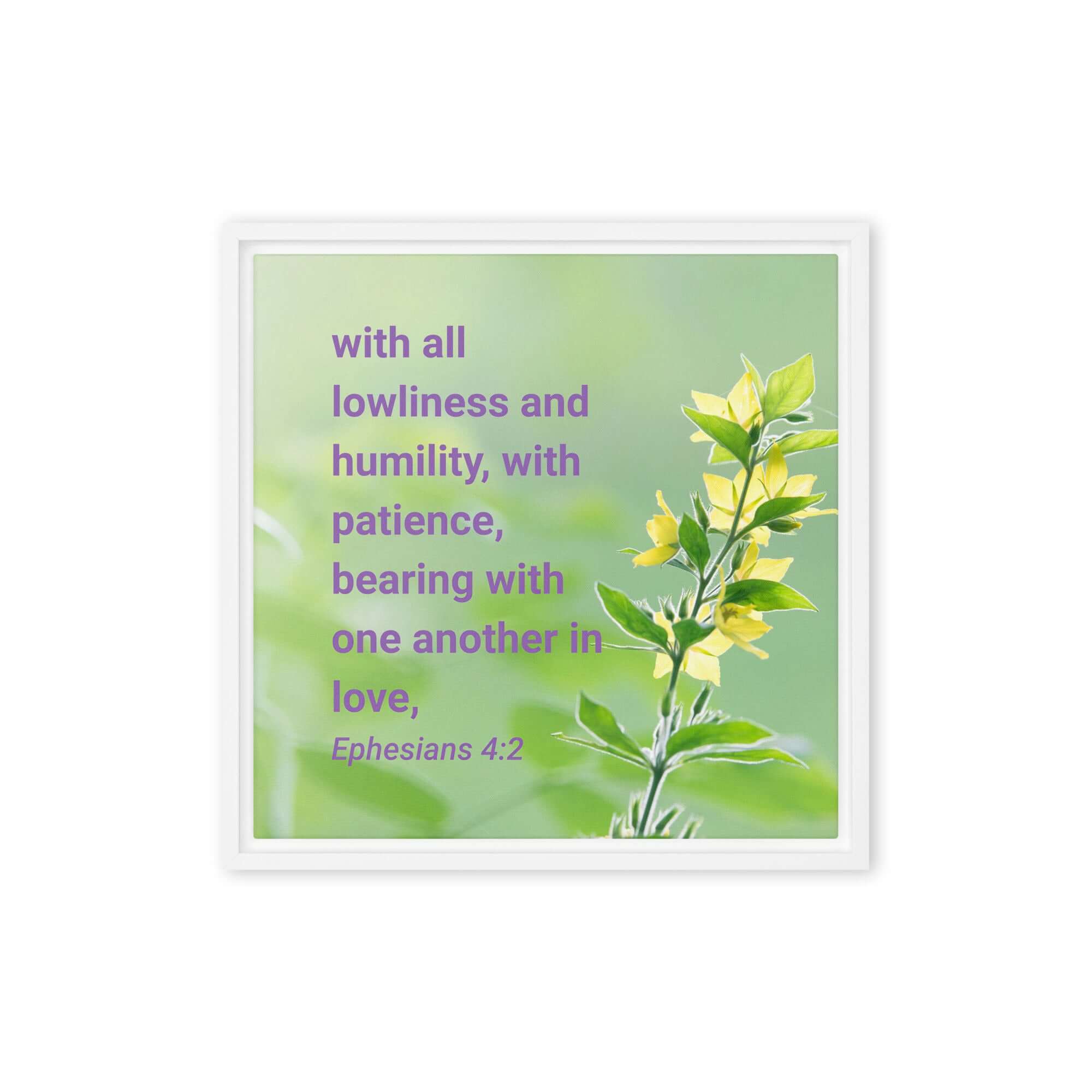 Ephesians 4:2 Bible Verse, one another in love Framed Canvas Print Wall Art White 16″×16″