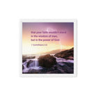 1 Corinthians 2:5 Bible Verse, power of God Framed Canvas Print Wall Art White 16″×16″