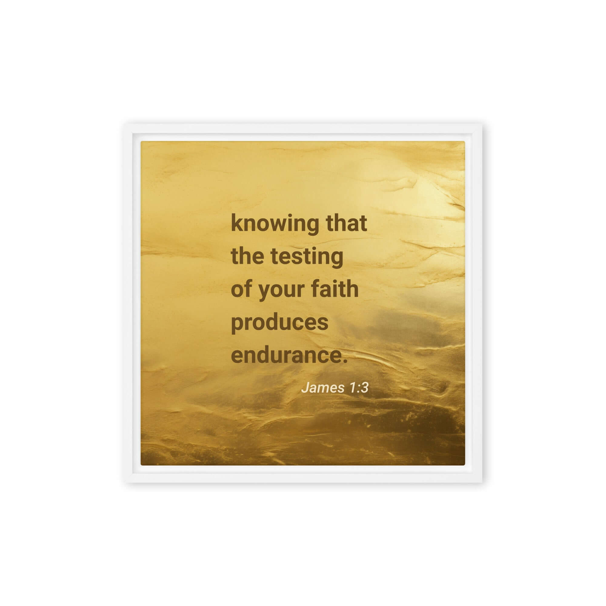 James 1:3 Bible Verse, testing of your faith Framed Canvas Print Wall Art White 16″×16″