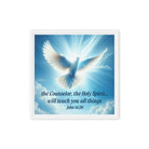 John 14:26 Bible Verse, Holy Spirit Dove Framed Canvas Print Wall Art White 16″×16″