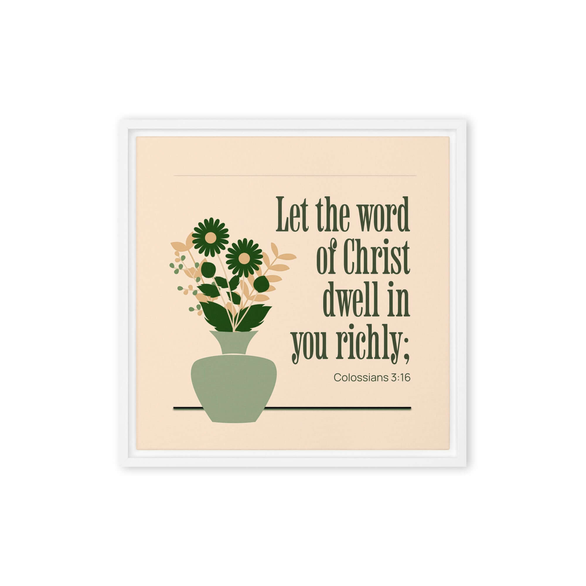 Colossians 3:16 Bible Verse, word of Christ Framed Canvas Print Wall Art White 16″×16″
