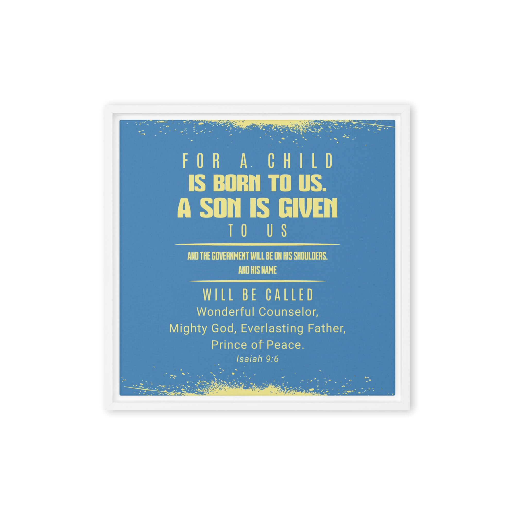 Isaiah 9:6 Bible Verse, Mighty God Framed Canvas Print Wall Art White 16″×16″