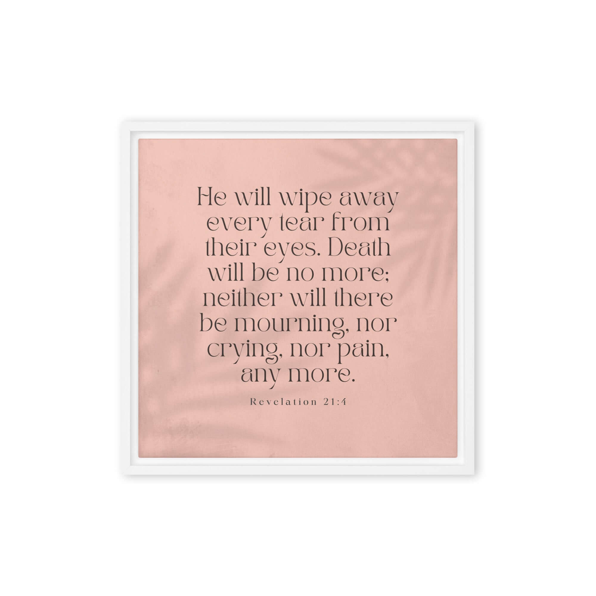 Revelation 21:4 Bible Verse, their eyes Framed Canvas Print Wall Art White 16″×16″