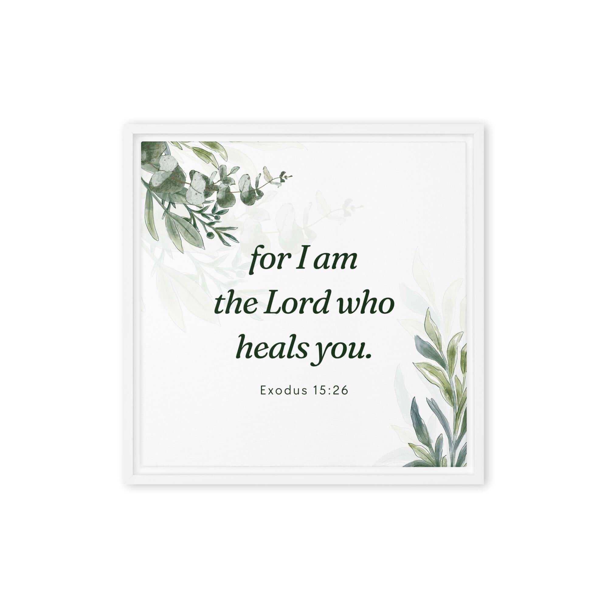 Exodus 15:26 Bible Verse, Gods voice Framed Canvas Print Wall Art White 16″×16″