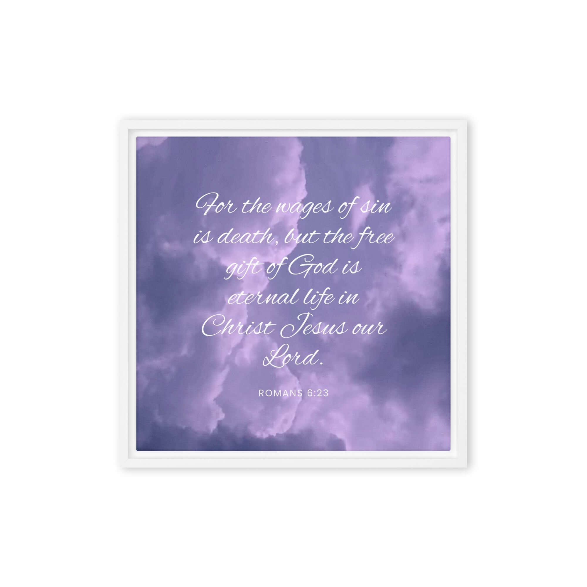 Romans 6:23 Bible Verse, free gift Framed Canvas Print Wall Art White 16″×16″