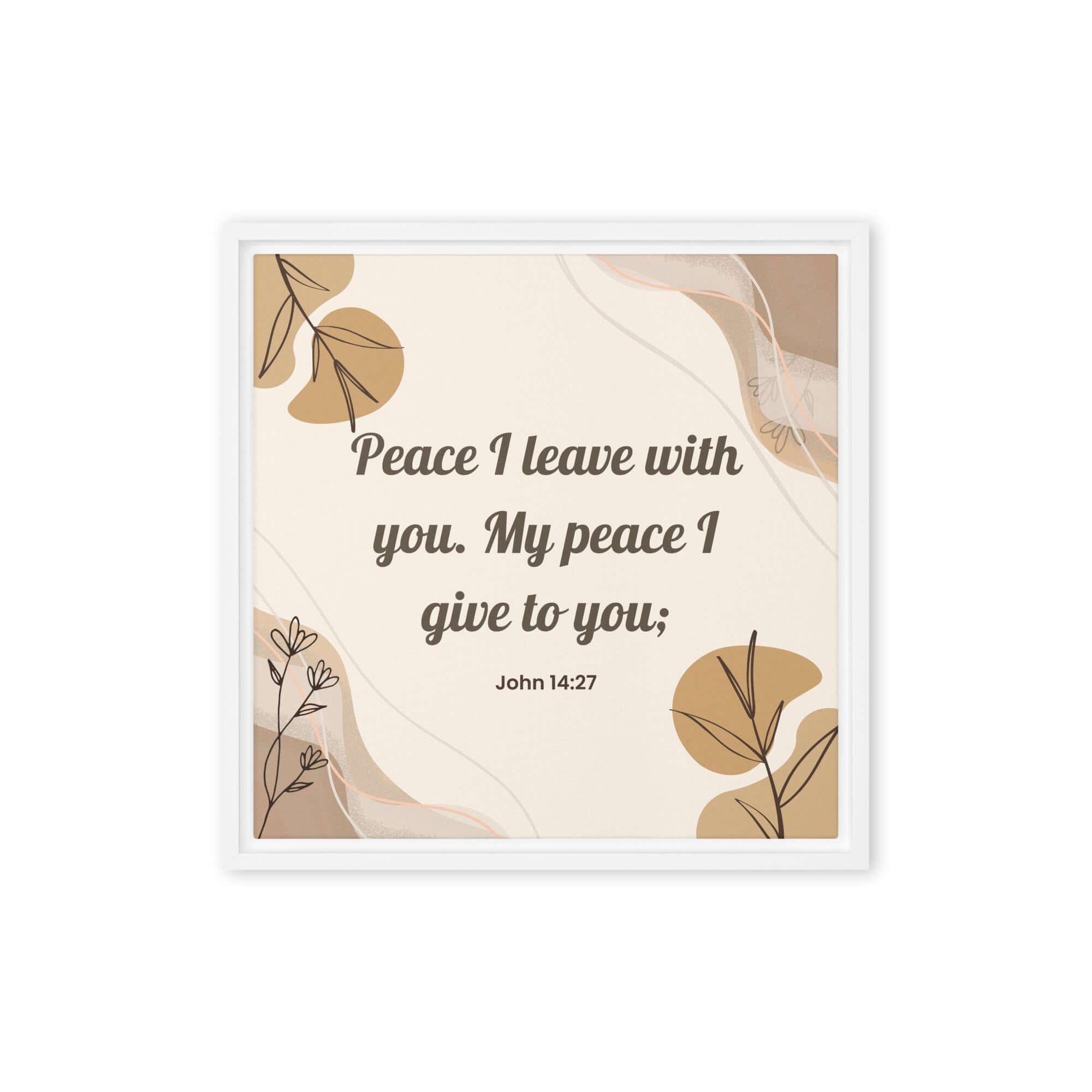 John 14:27 Bible Verse, Peace I Framed Canvas Print Wall Art White 16″×16″
