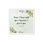 John 14:27 Bible Verse, My peace Framed Canvas Print Wall Art White 16″×16″