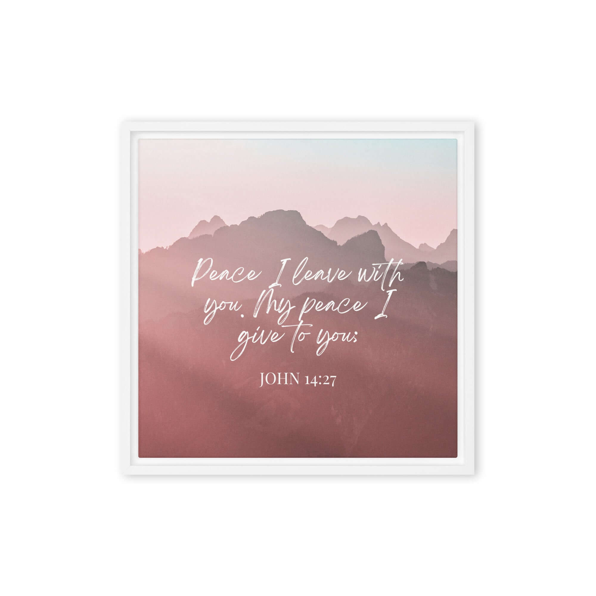John 14:27 Bible Verse, I give you Framed Canvas Print Wall Art White 16″×16″