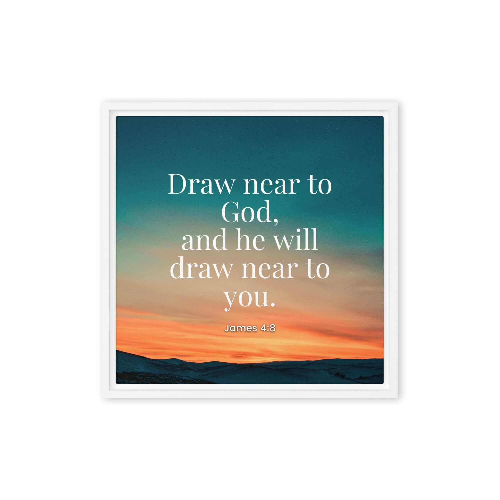 James 4:8 Bible Verse, near to God Framed Canvas Print Wall Art White 16″×16″