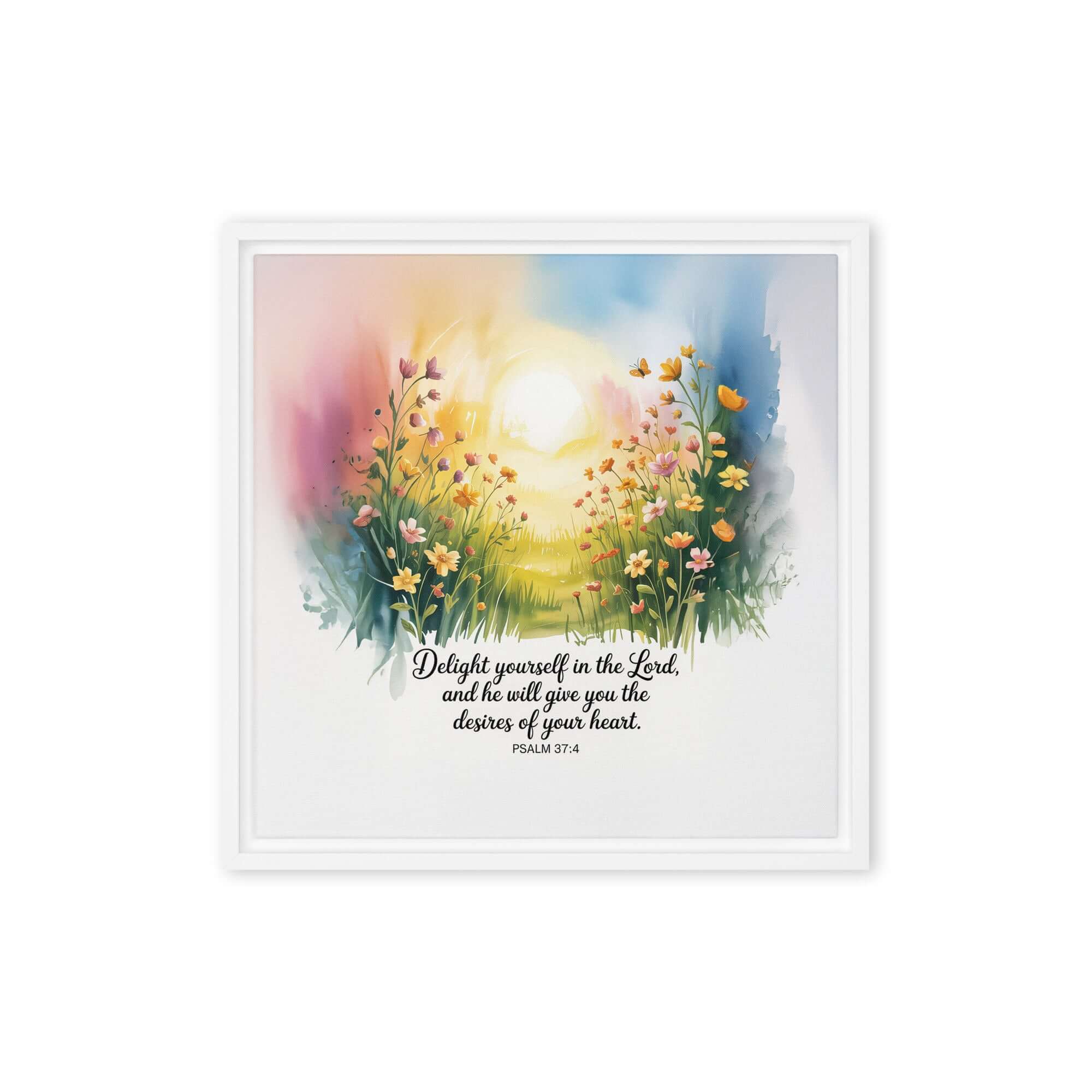 Psalm 37:4 Bible Verse, will give Framed Canvas White 16″×16″
