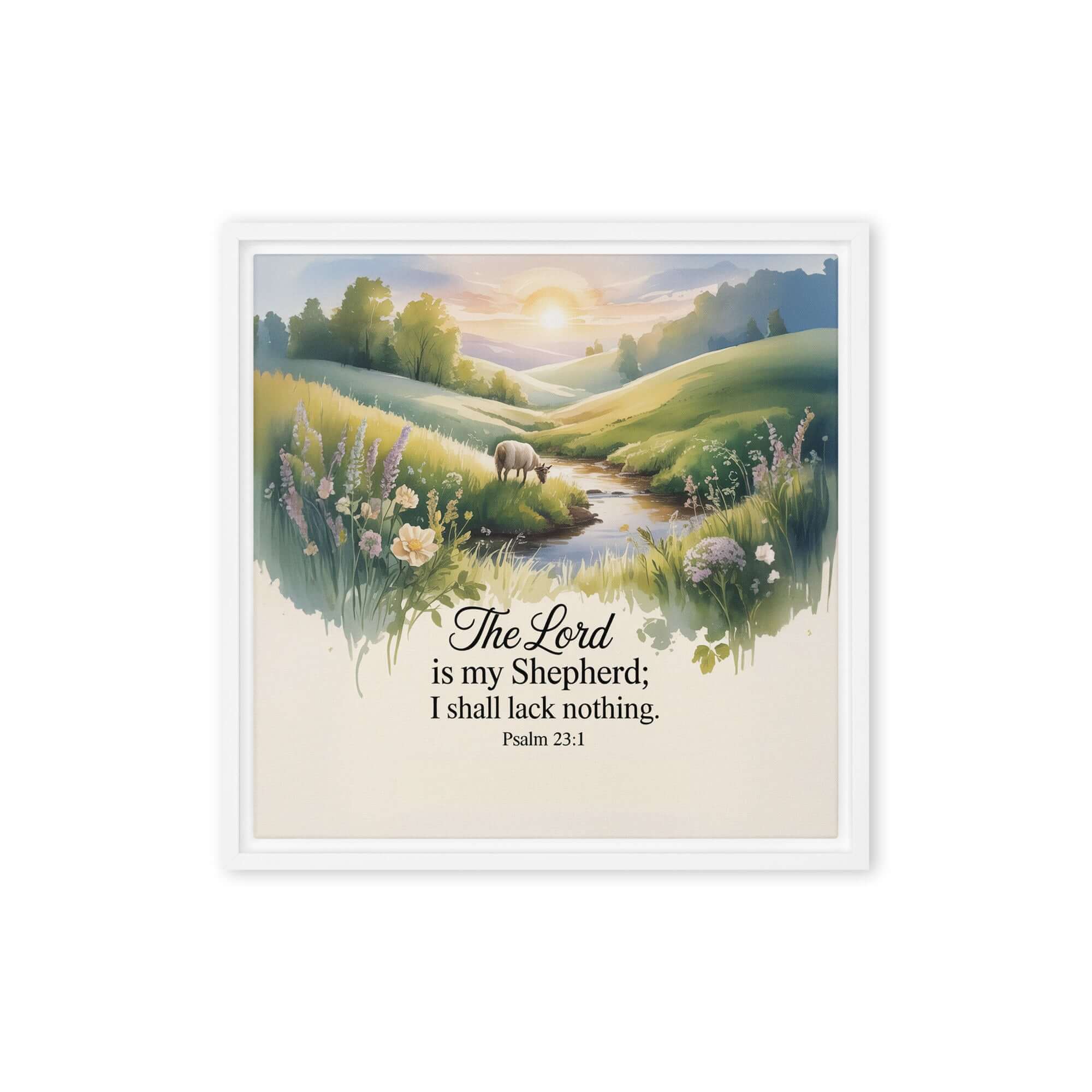 Psalm 23:1 Bible Verse, Lord Framed Canvas White 16″×16″
