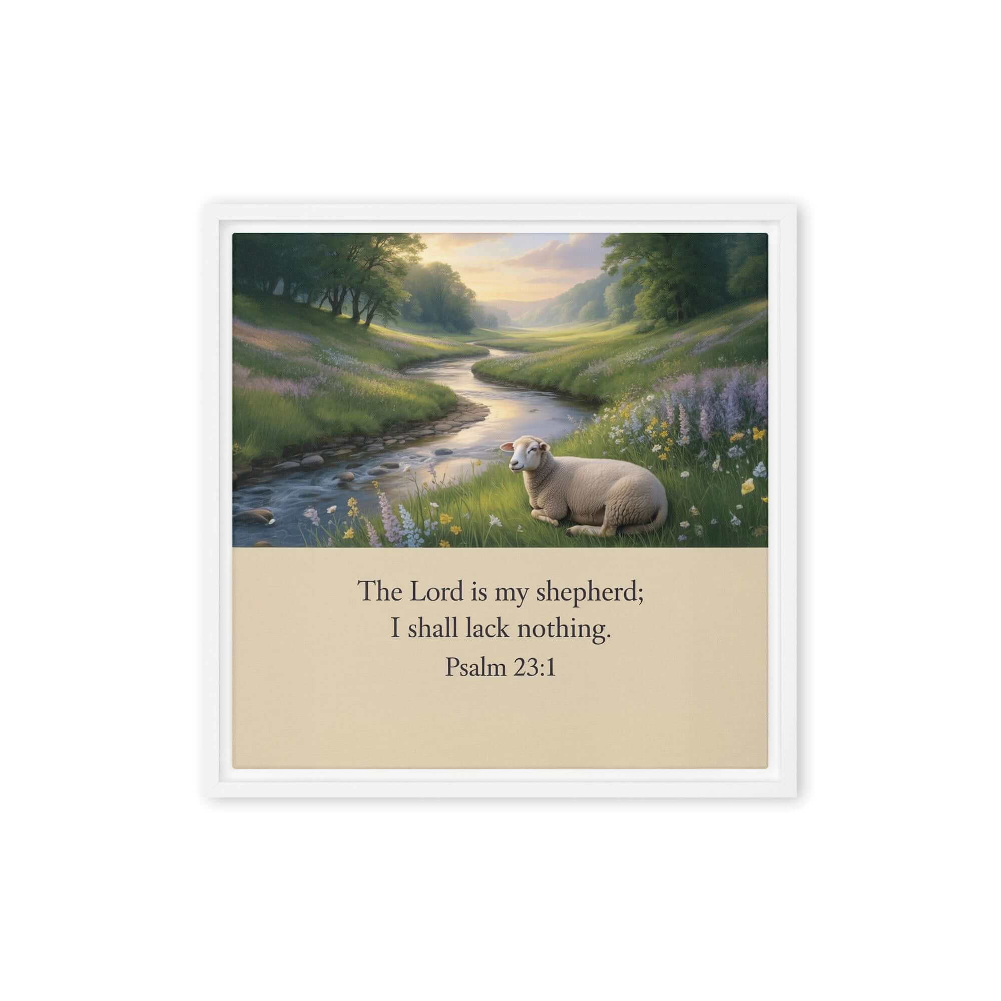 Psalm 23:1 Bible Verse, I shall Framed Canvas White 16″×16″