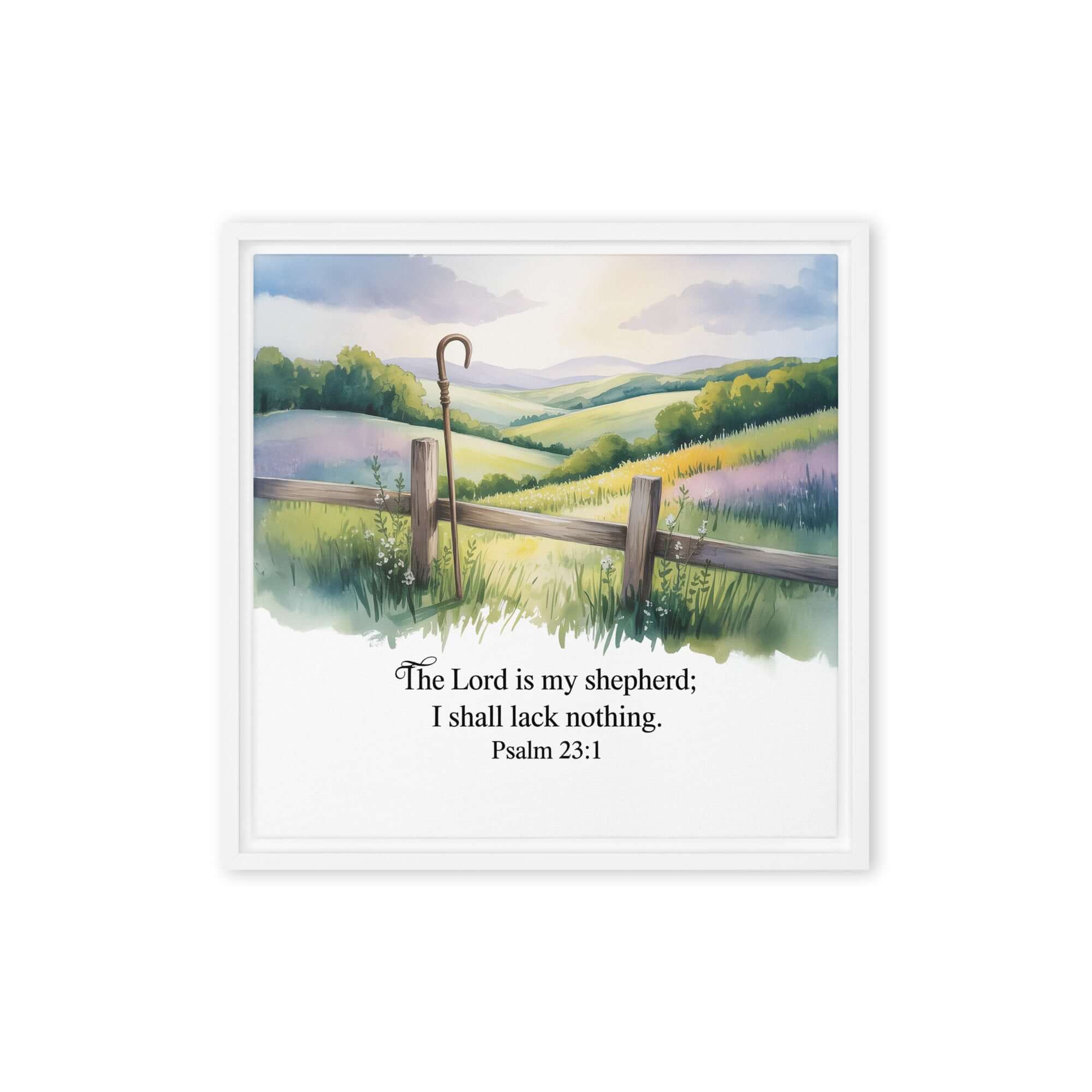Psalm 23:1 Bible Verse, Lack Framed Canvas White 16″×16″