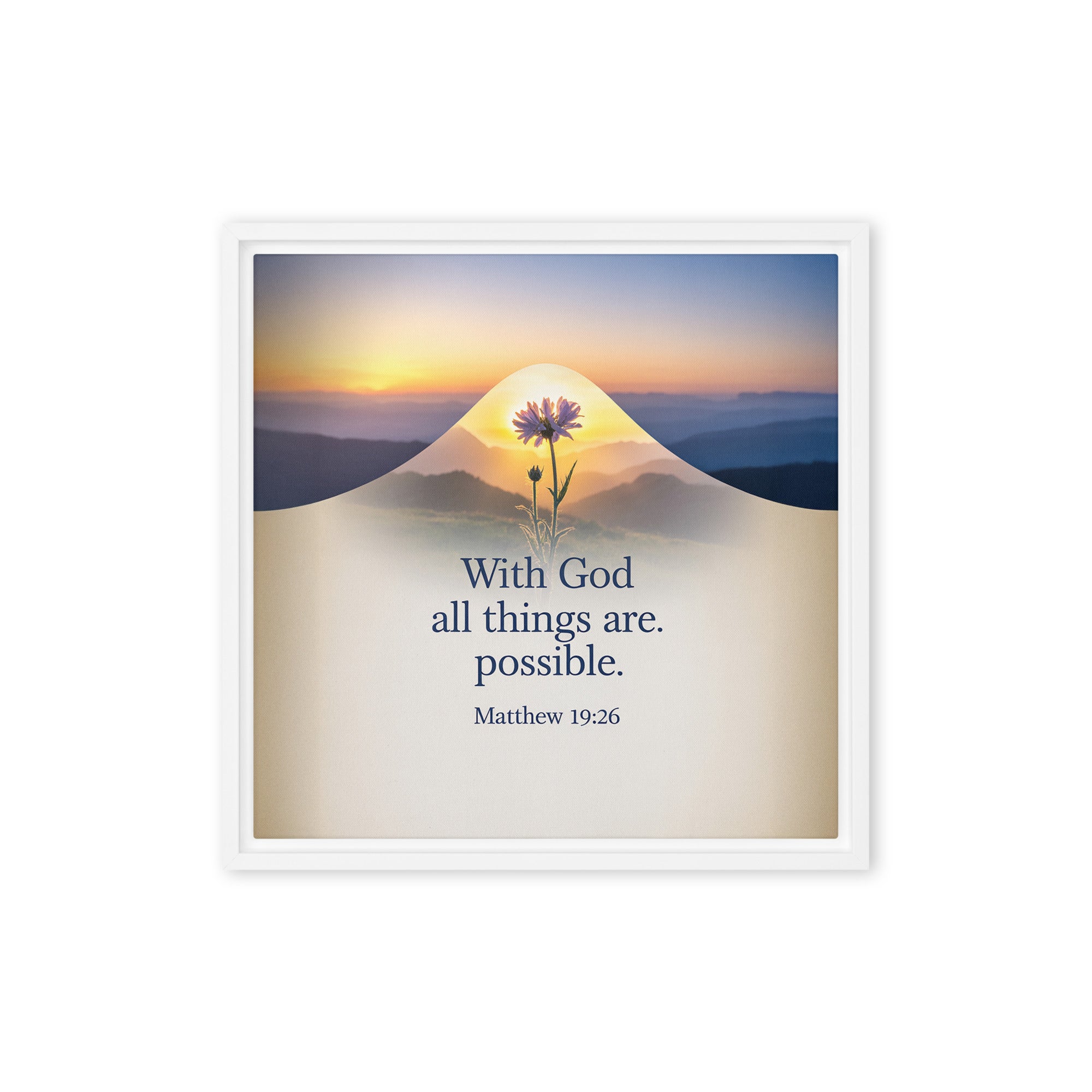 Matthew 19:26 Bible Verse at them Framed Canvas White 16″×16″