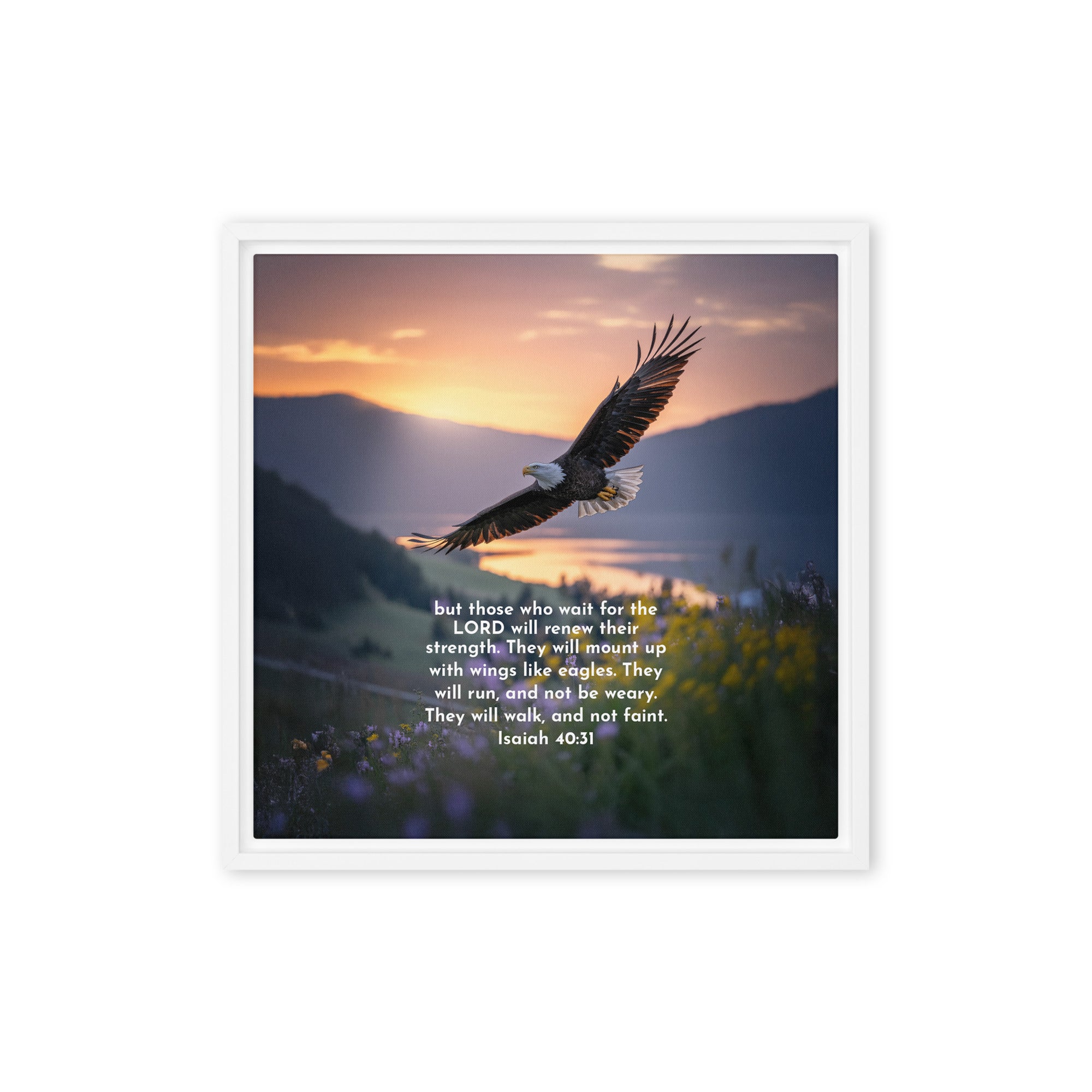 Isaiah 40:31 Bible Verse Renew Strength Framed Canvas White 16″×16″