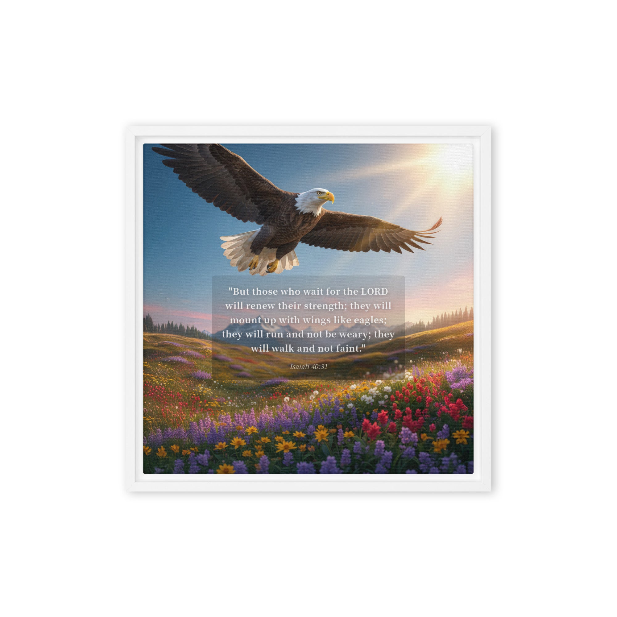Isaiah 40:31 Bible Verse Who Wait Framed Canvas White 16″×16″