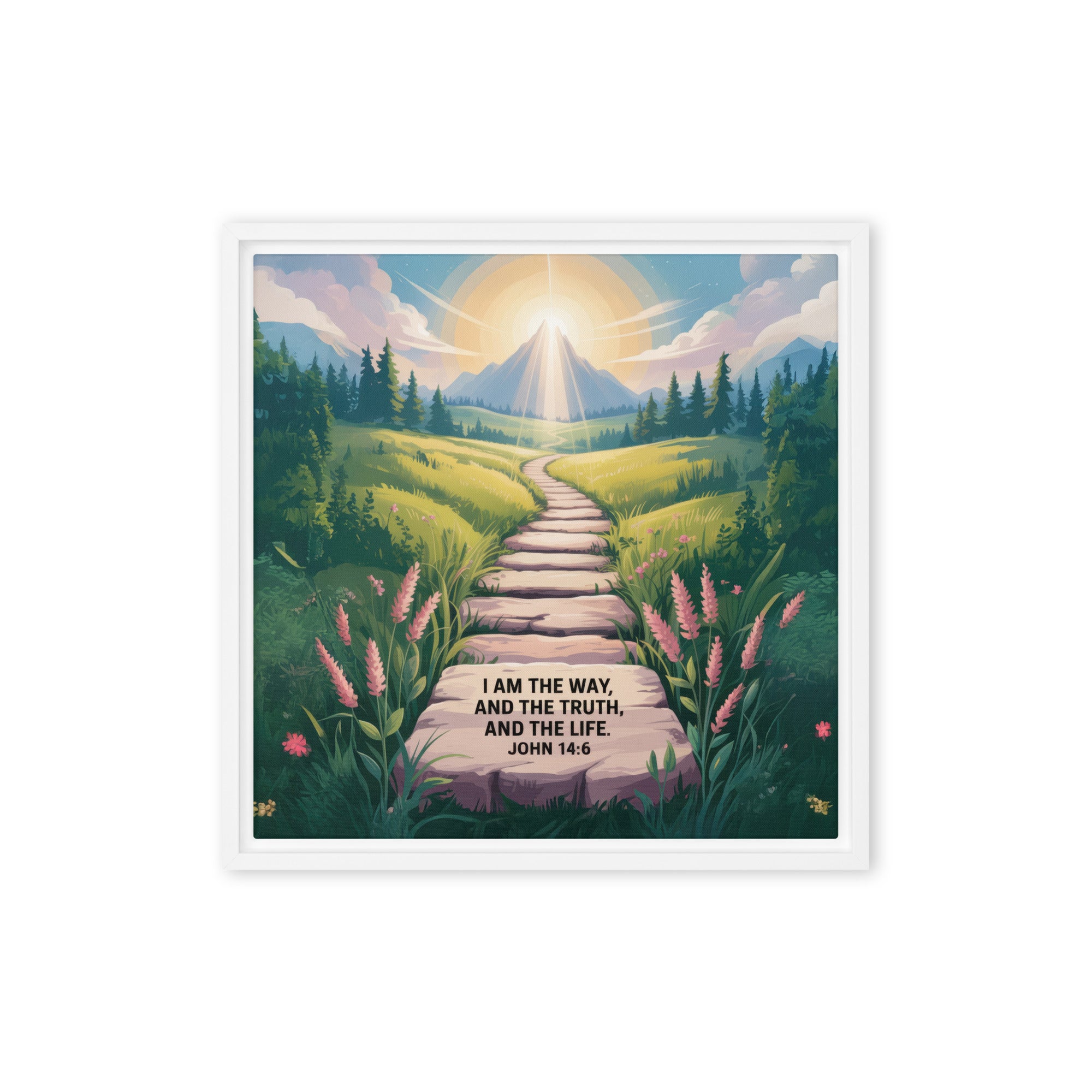 John 14:6 Bible Verse The Truth Framed Canvas White 16″×16″