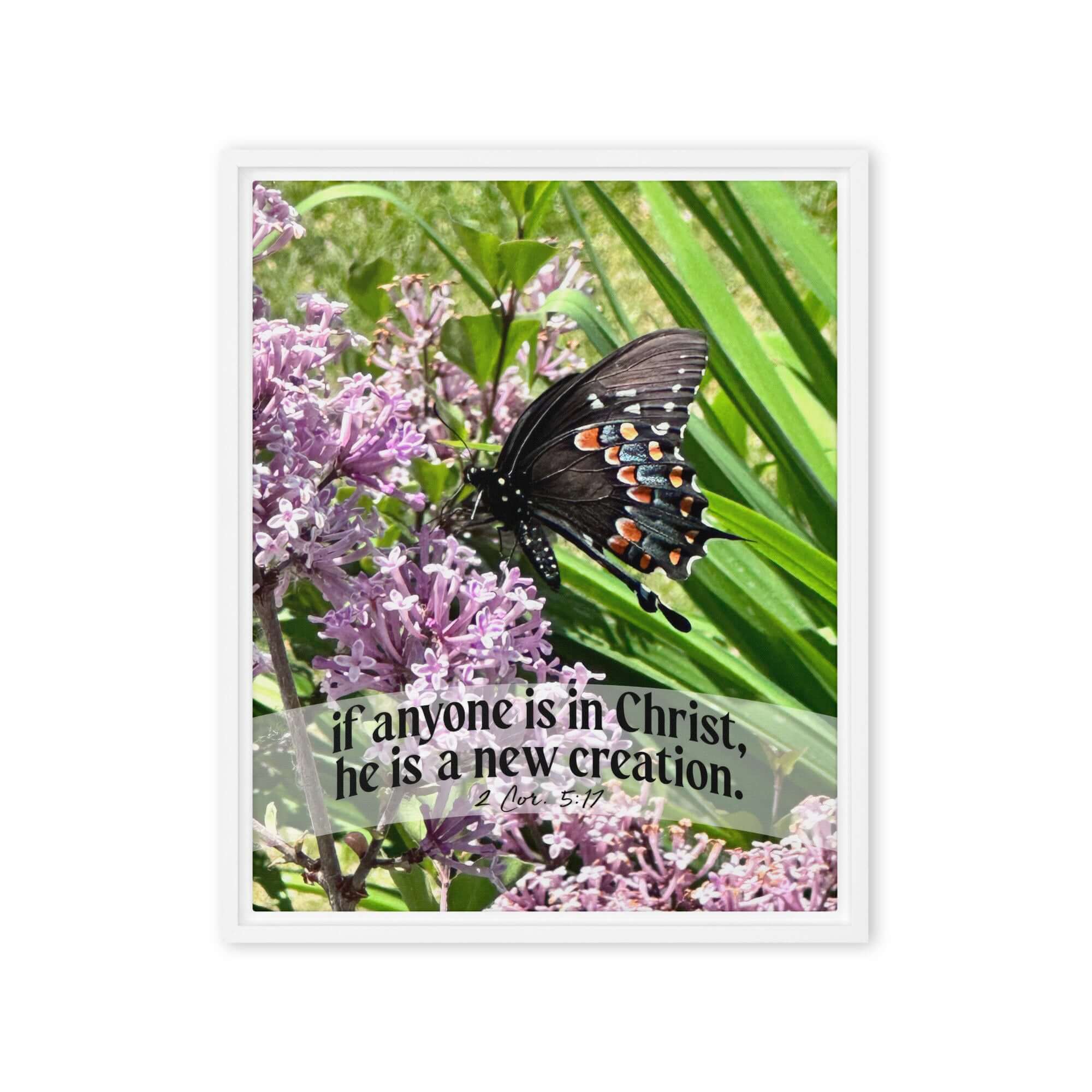 2 Corinthians 5:17 Bible Verse, Butterfly Framed Canvas Print Wall Art White 16″×20″