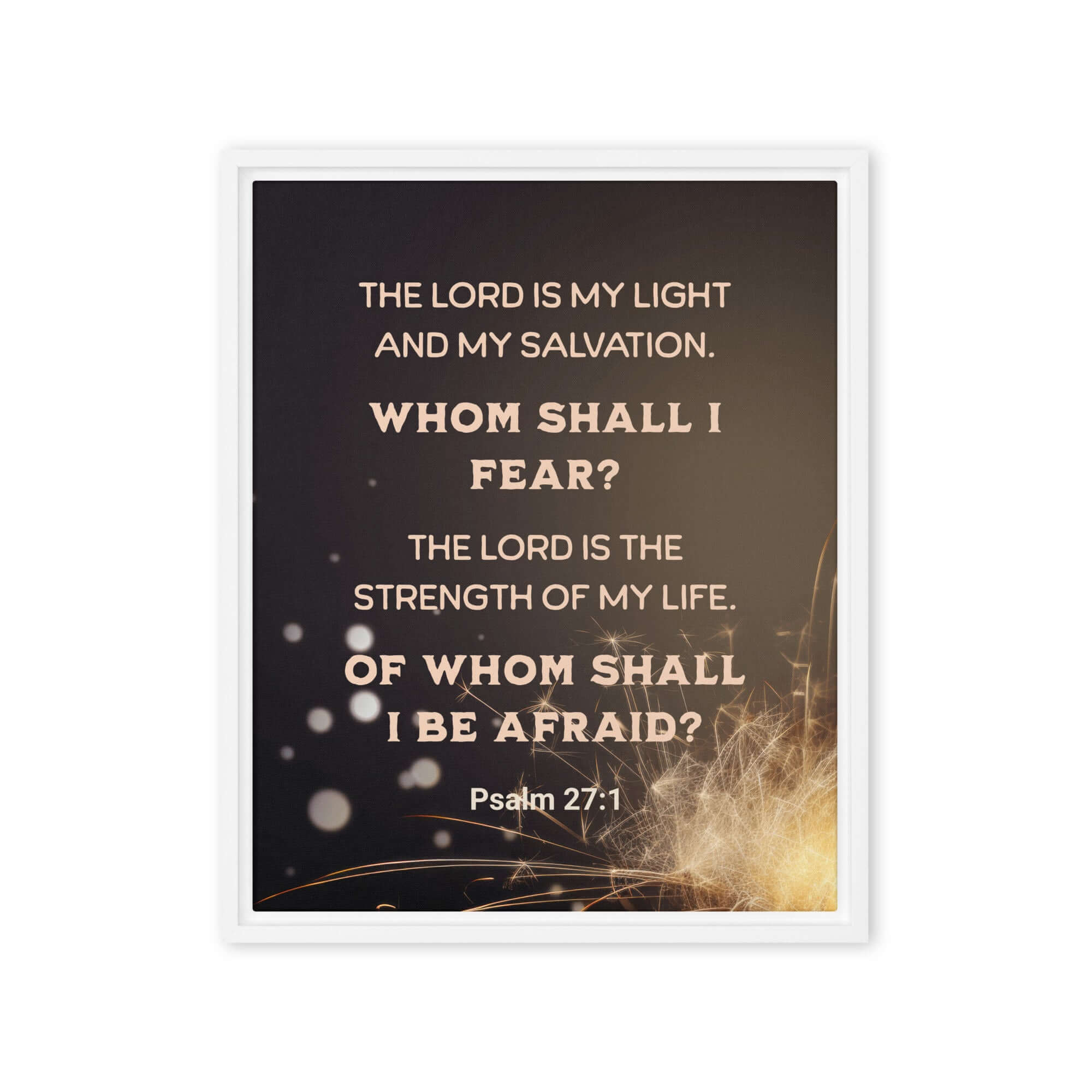 Psalm 27:1 Bible Verse, The LORD is My Light Framed Canvas Print Wall Art White 16″×20″