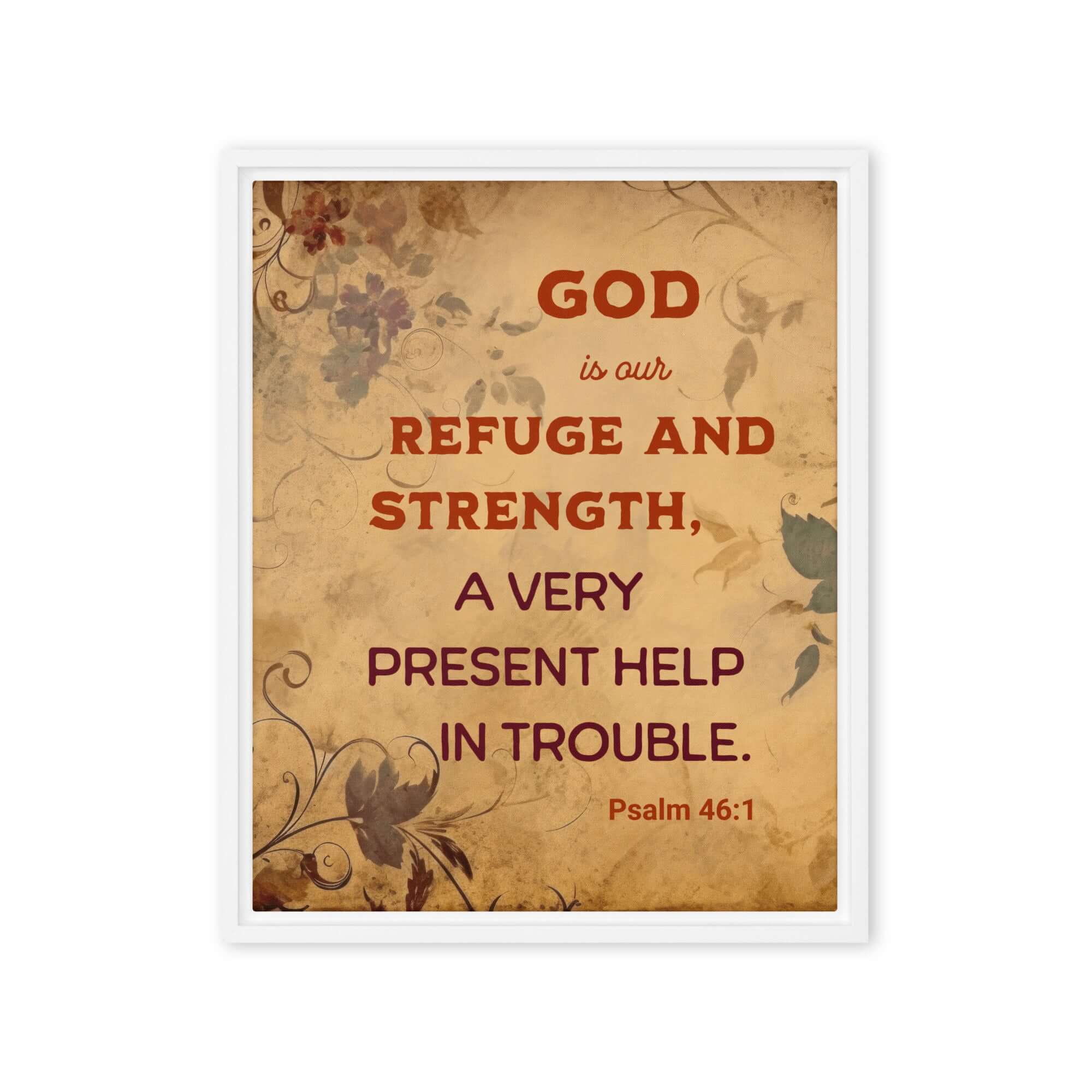 Psalm 46:1 Bible Verse, God is Our Refuge Framed Canvas Print Wall Art White 16″×20″