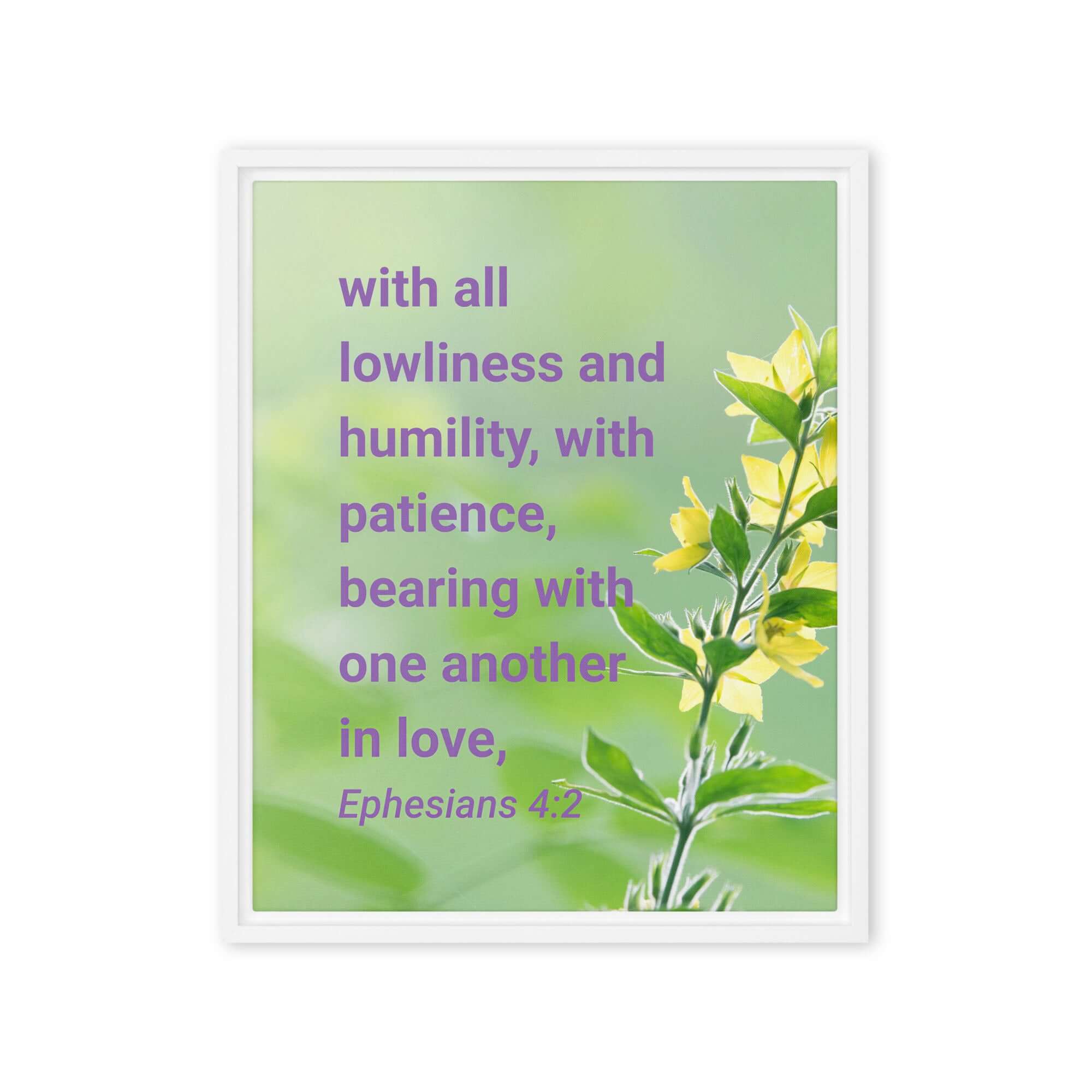 Ephesians 4:2 Bible Verse, one another in love Framed Canvas Print Wall Art White 16″×20″