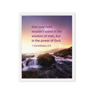 1 Corinthians 2:5 Bible Verse, power of God Framed Canvas Print Wall Art White 16″×20″