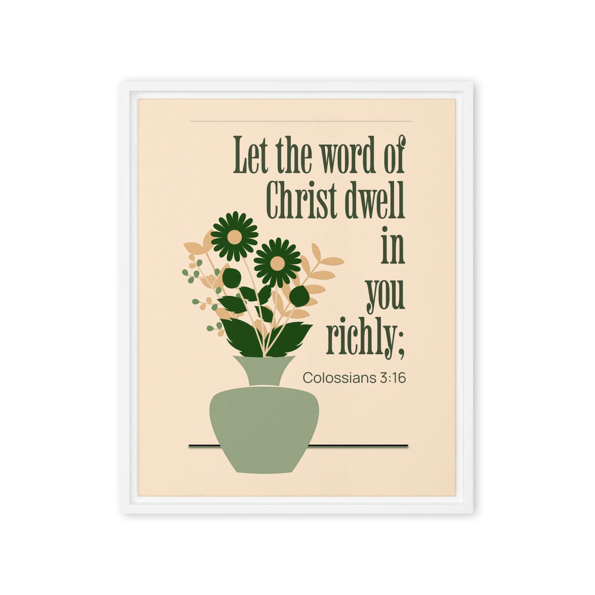 Colossians 3:16 Bible Verse, word of Christ Framed Canvas Print Wall Art White 16″×20″