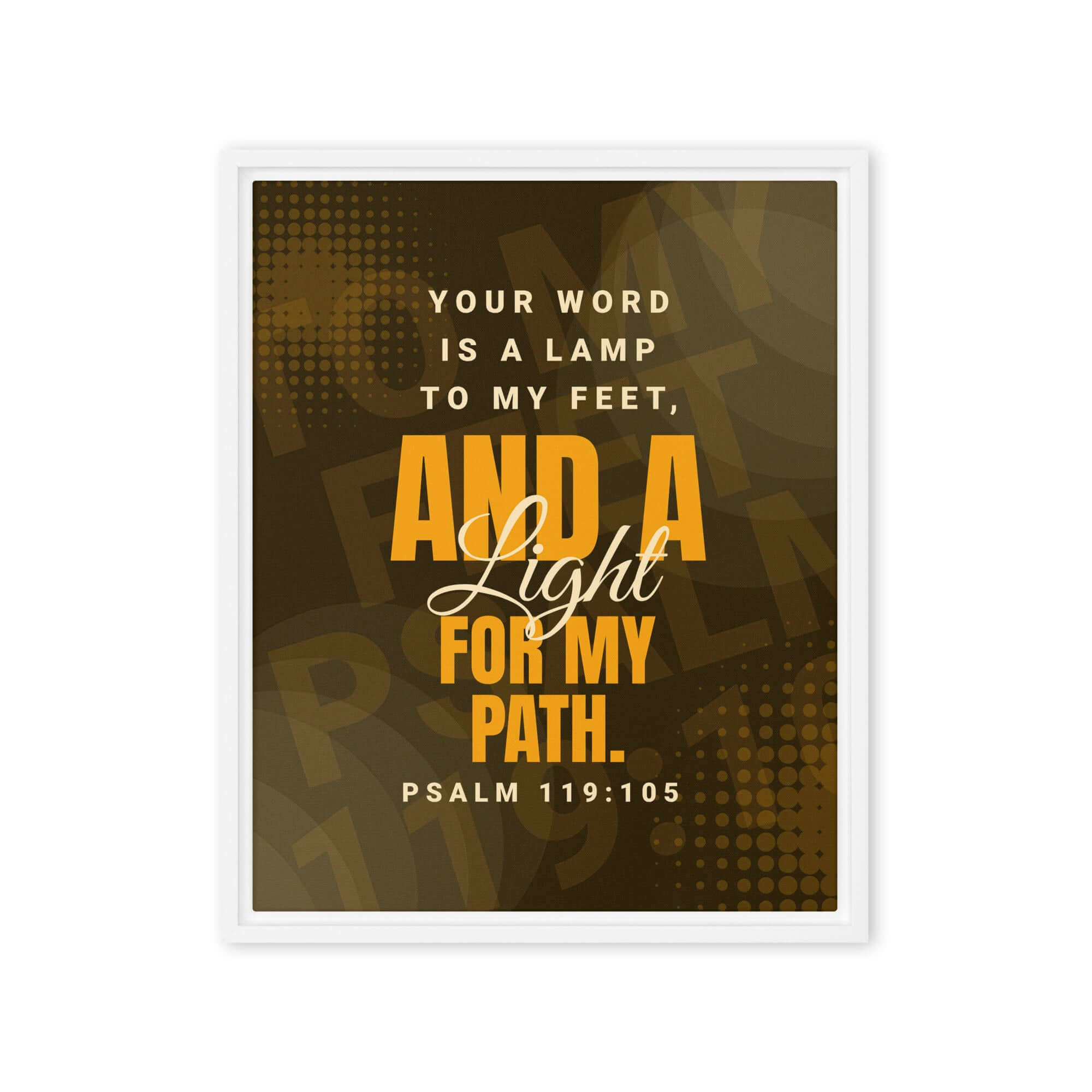 Psalm 119:105 Bible Verse, lamp to my feet Framed Canvas Print Wall Art White 16″×20″