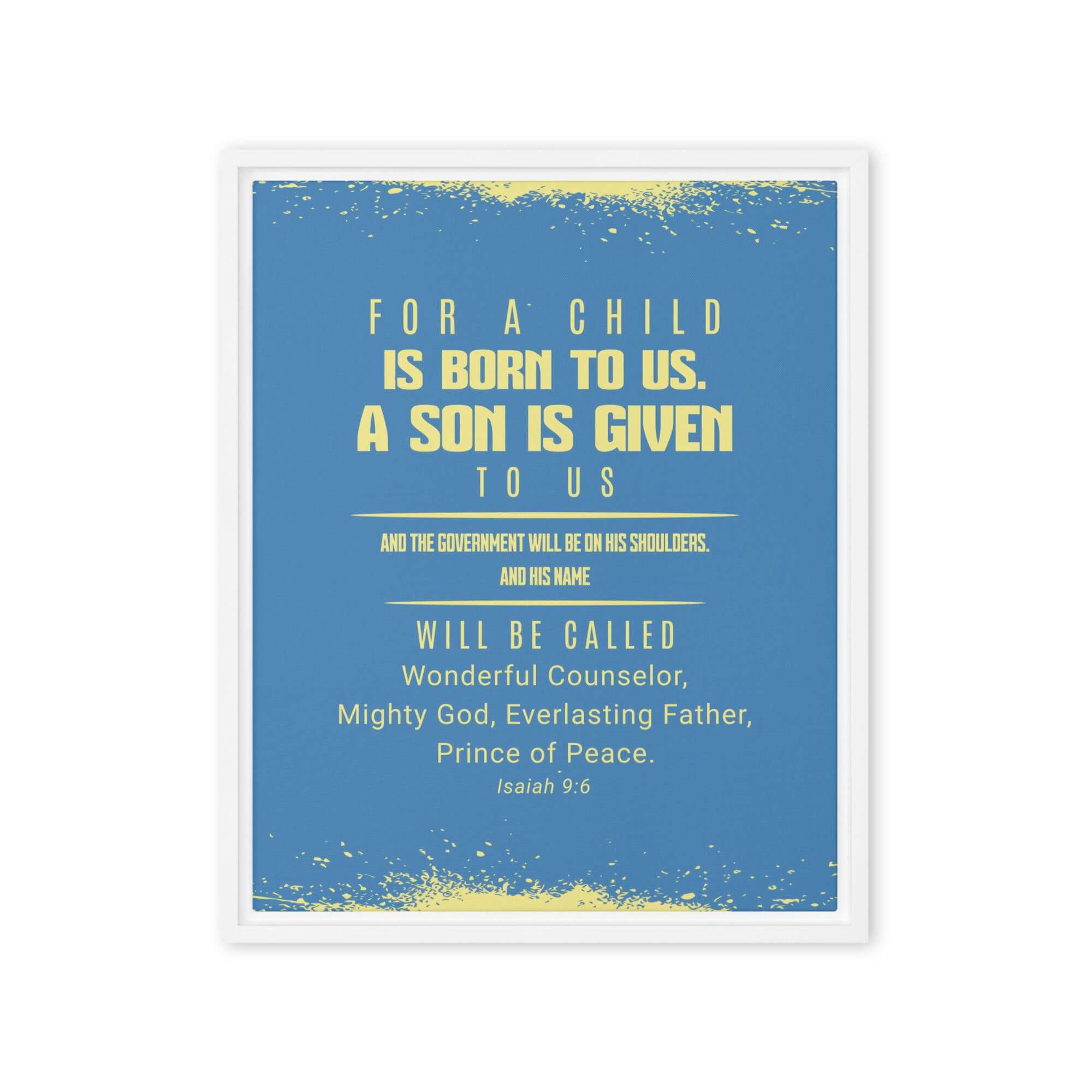 Isaiah 9:6 Bible Verse, Mighty God Framed Canvas Print Wall Art White 16″×20″