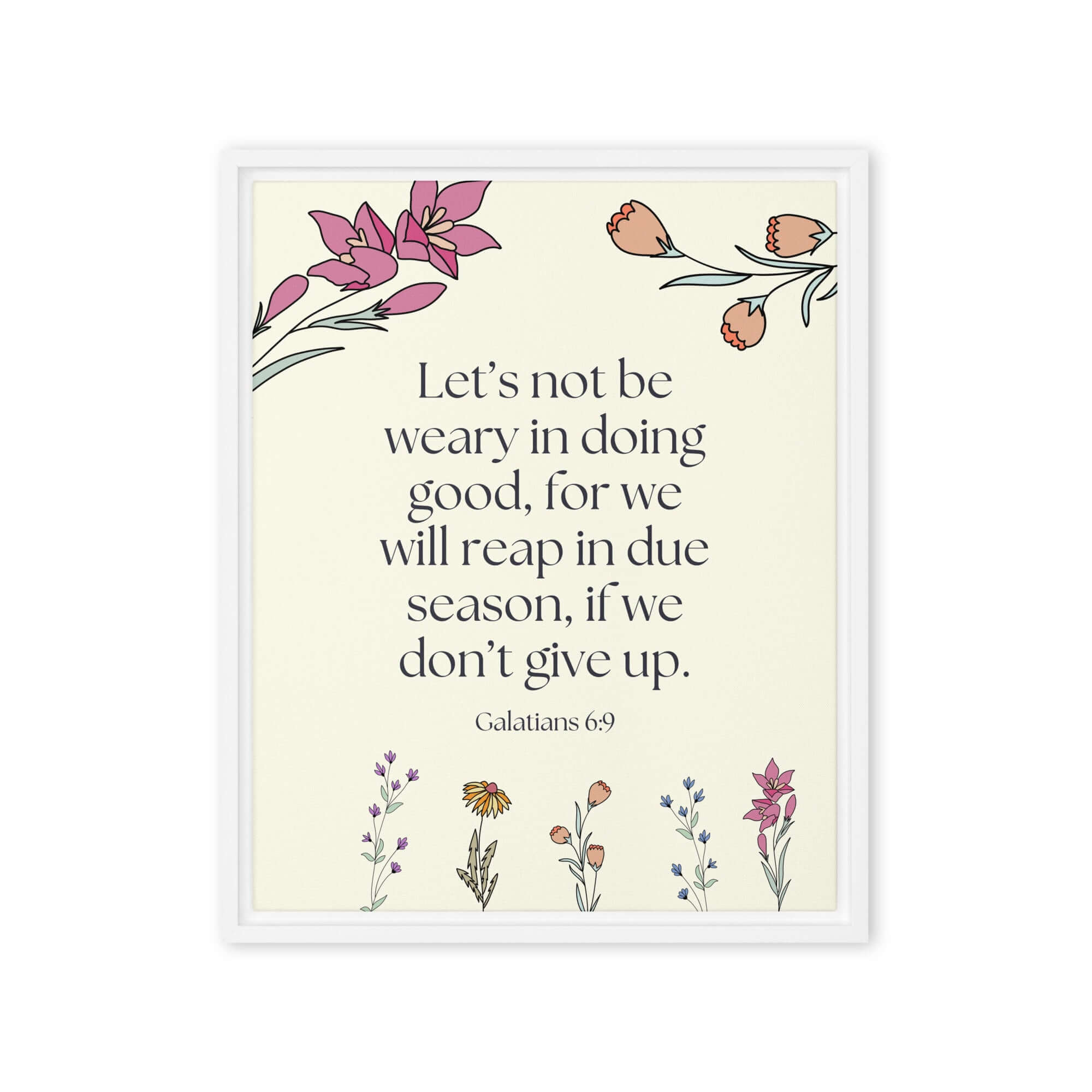 Galatians 6:9 Bible Verse, in doing good Framed Canvas Print Wall Art White 16″×20″