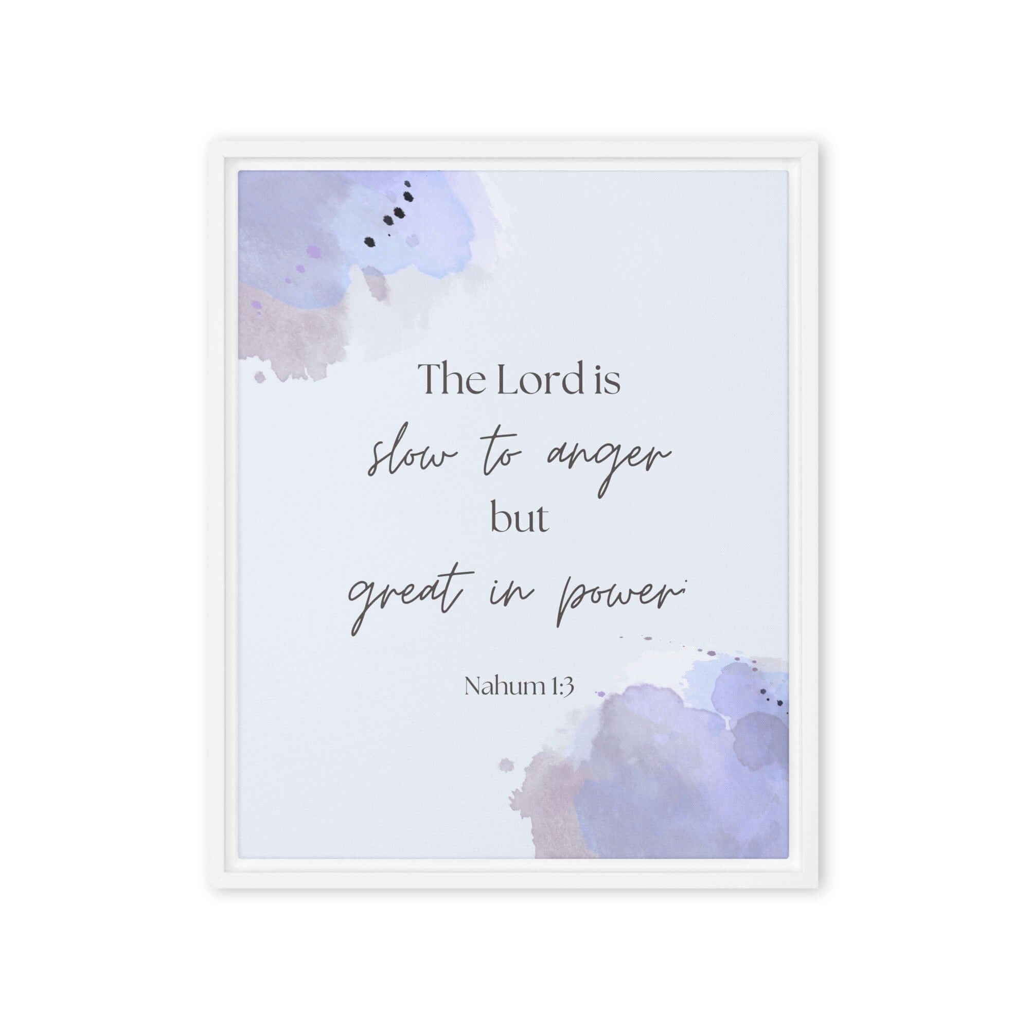 Nahum 1:3 Bible Verse, great in power Framed Canvas Print Wall Art White 16″×20″