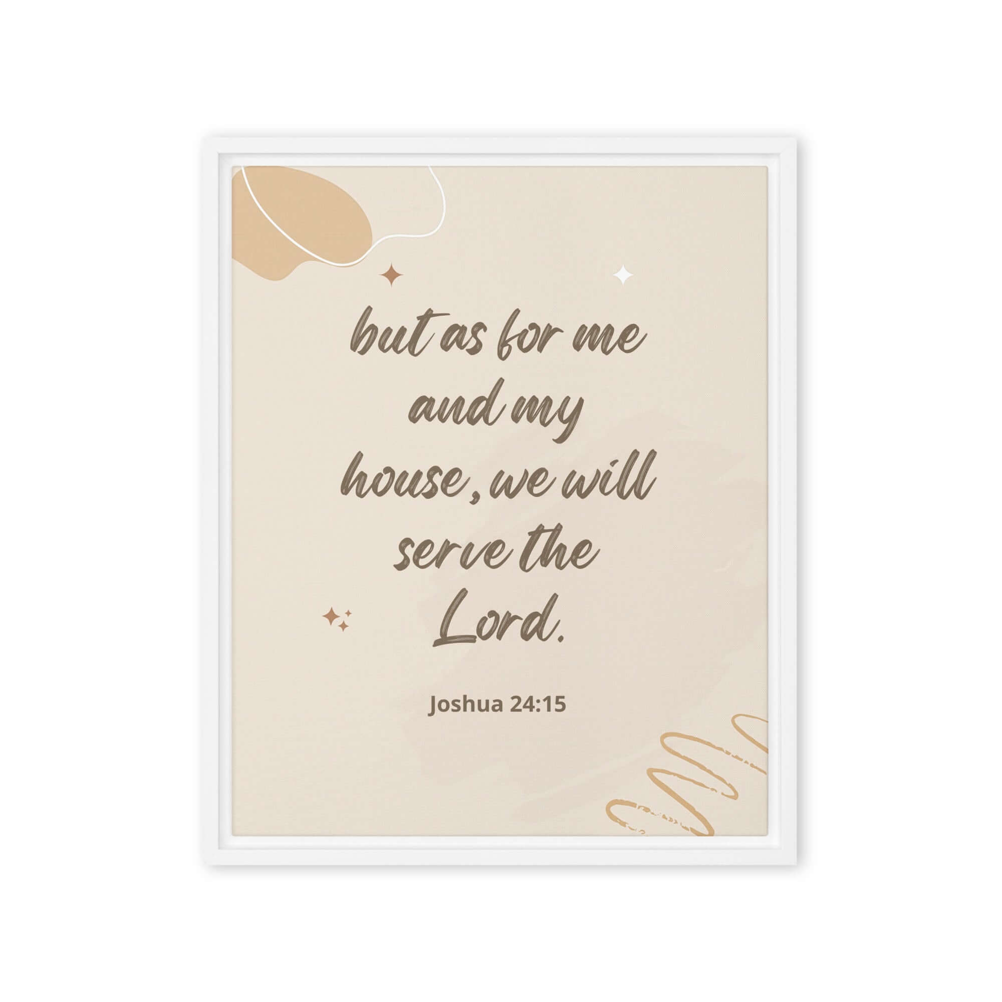 Joshua 24:15 Bible Verse, will serve Framed Canvas Print Wall Art White 16″×20″